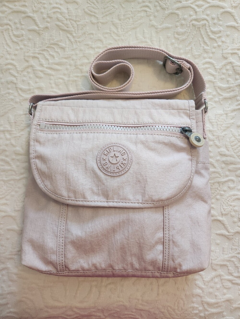 Kipling Pale Pink Crossbody Bag with Flap and Front Zip